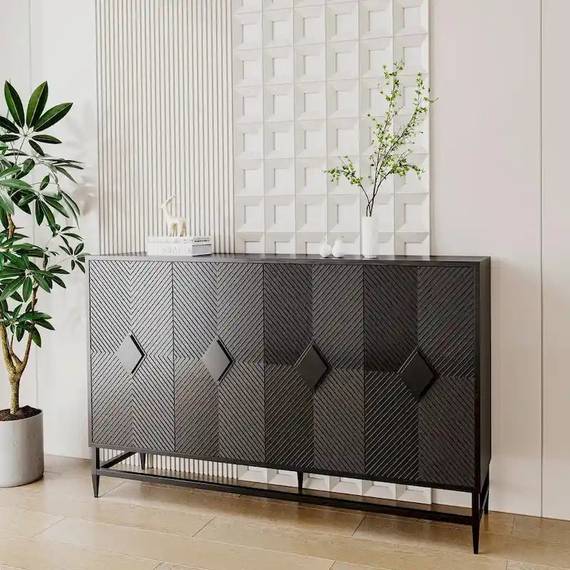Meuble de rangement noir à 2 niveaux et 4 portes