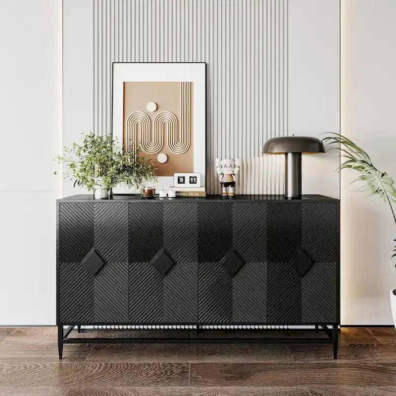 Meuble de rangement noir à 2 niveaux et 4 portes