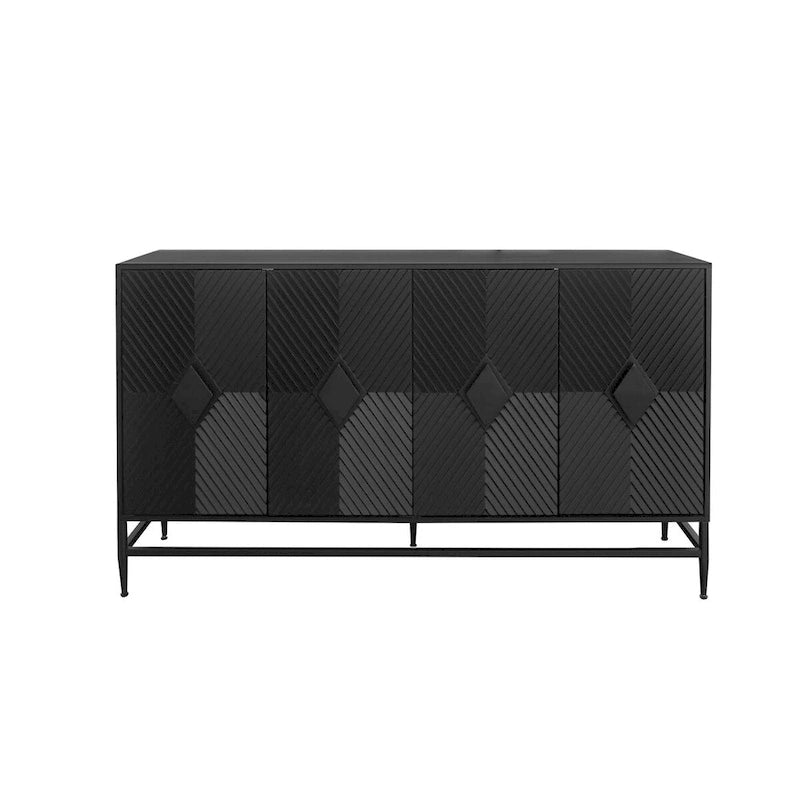 Meuble de rangement noir à 2 niveaux et 4 portes