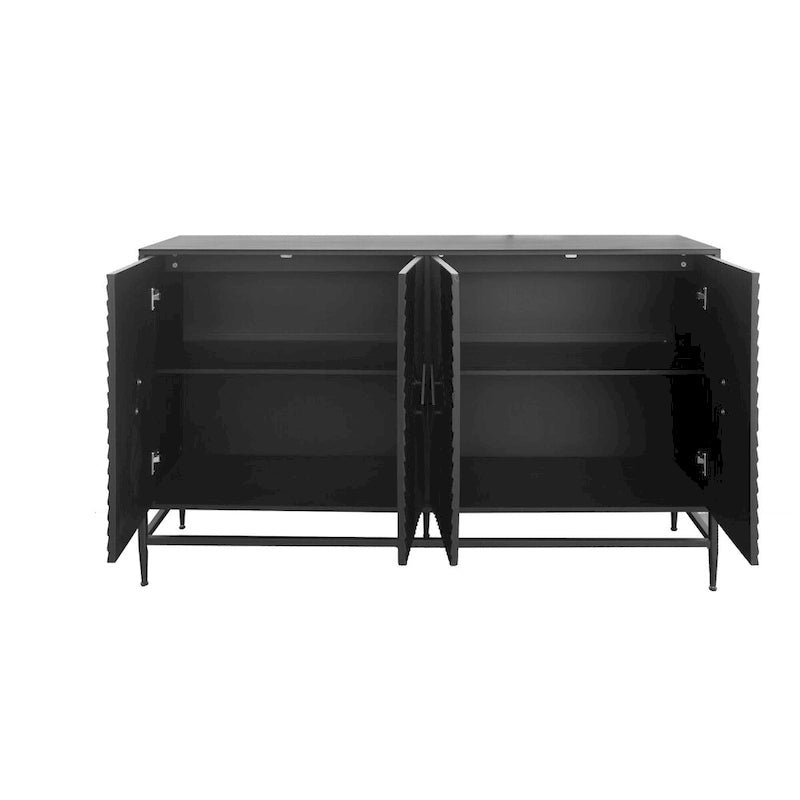 Meuble de rangement noir à 2 niveaux et 4 portes