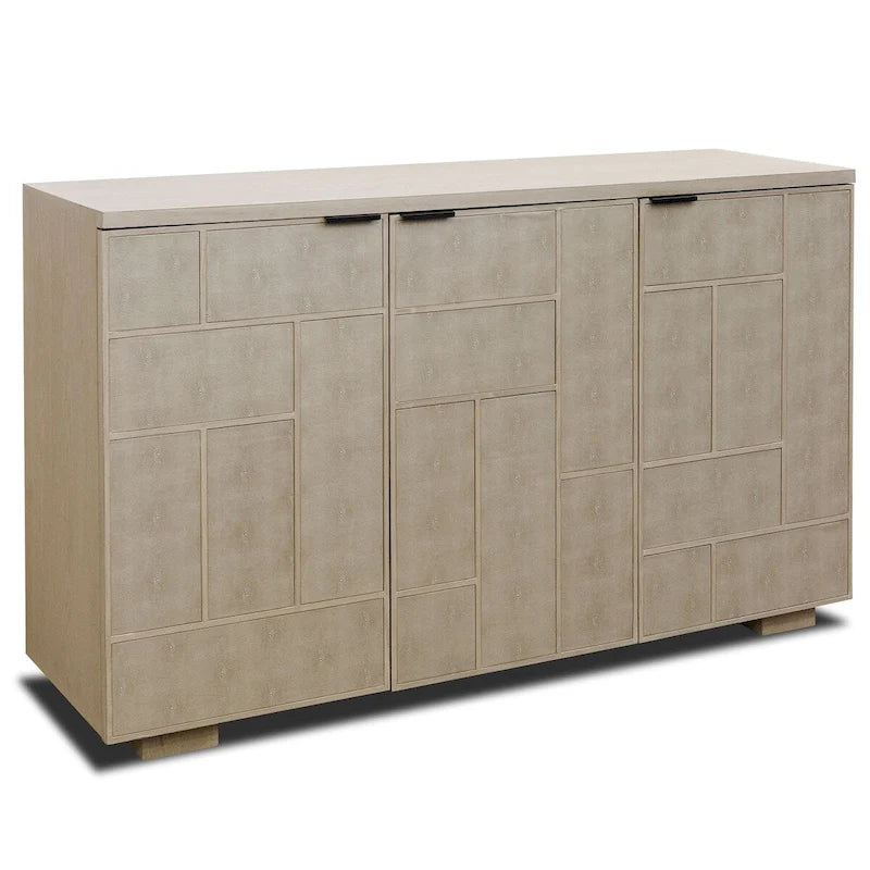 Buffet de rangement à 3 portes en similicuir grainé crème clair