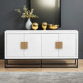 Meuble de rangement à 4 portes avec étagères réglables et pieds en fer, blanc / bleu marine / noir