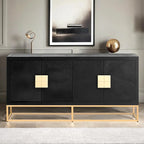 Meuble de rangement à 4 portes avec étagères réglables et pieds en fer, blanc / bleu marine / noir