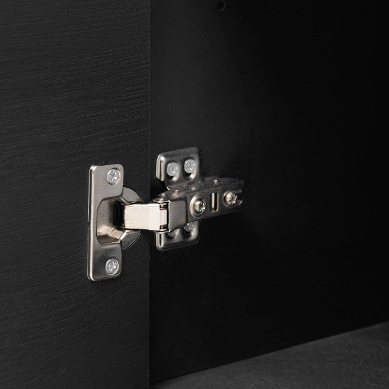 Meuble de rangement à 4 portes avec étagères réglables et pieds en fer, blanc / bleu marine / noir