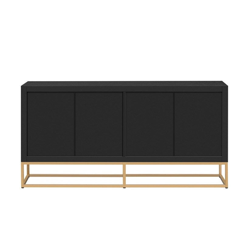 Meuble de rangement à 4 portes avec étagères réglables et pieds en fer, blanc / bleu marine / noir