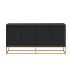 Meuble de rangement à 4 portes avec étagères réglables et pieds en fer, blanc / bleu marine / noir