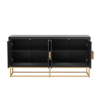 Meuble de rangement à 4 portes avec étagères réglables et pieds en fer, blanc / bleu marine / noir
