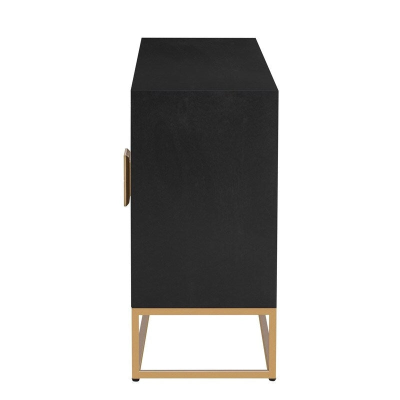 Meuble de rangement à 4 portes avec étagères réglables et pieds en fer, blanc / bleu marine / noir