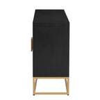 Meuble de rangement à 4 portes avec étagères réglables et pieds en fer, blanc / bleu marine / noir