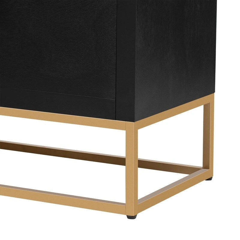 Meuble de rangement à 4 portes avec étagères réglables et pieds en fer, blanc / bleu marine / noir