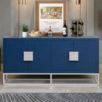 Meuble de rangement à 4 portes avec étagères réglables et pieds en fer, blanc / bleu marine / noir