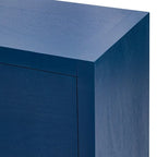 Meuble de rangement à 4 portes avec étagères réglables et pieds en fer, blanc / bleu marine / noir