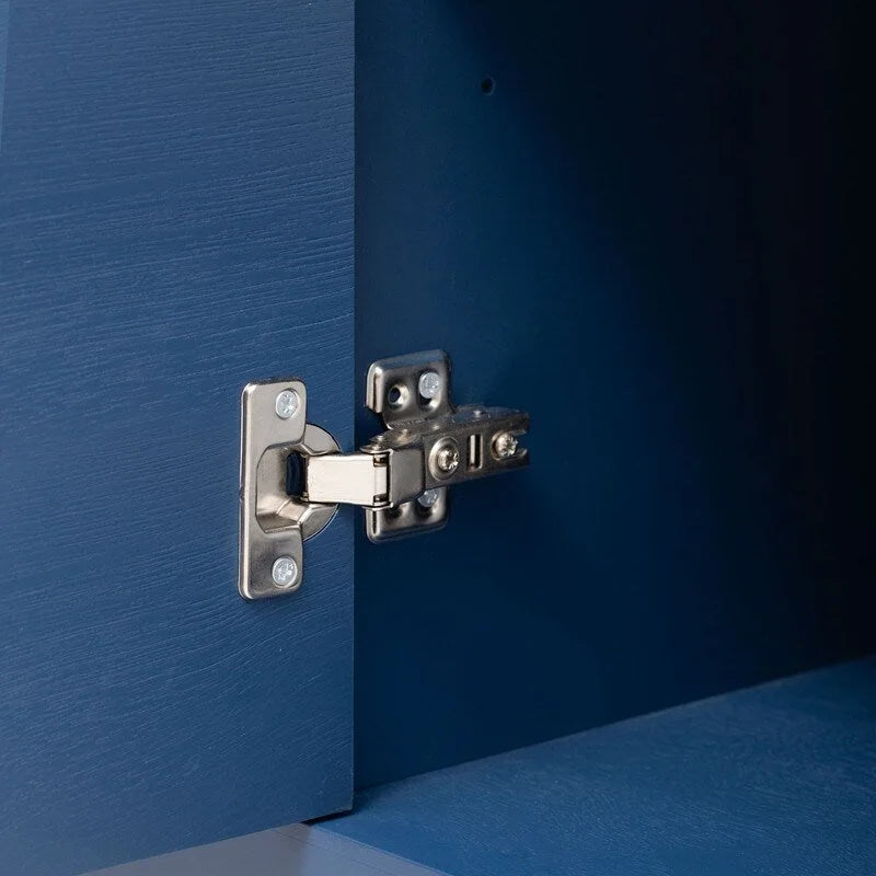 Meuble de rangement à 4 portes avec étagères réglables et pieds en fer, blanc / bleu marine / noir