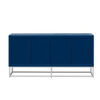 Meuble de rangement à 4 portes avec étagères réglables et pieds en fer, blanc / bleu marine / noir
