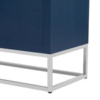 Meuble de rangement à 4 portes avec étagères réglables et pieds en fer, blanc / bleu marine / noir