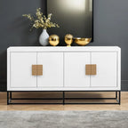Meuble de rangement à 4 portes avec étagères réglables et pieds en fer, blanc / bleu marine / noir