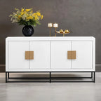 Meuble de rangement à 4 portes avec étagères réglables et pieds en fer, blanc / bleu marine / noir