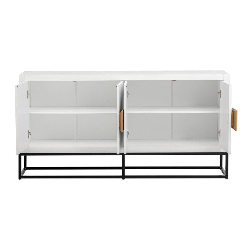 Meuble de rangement à 4 portes avec étagères réglables et pieds en fer, blanc / bleu marine / noir
