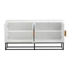 Meuble de rangement à 4 portes avec étagères réglables et pieds en fer, blanc / bleu marine / noir