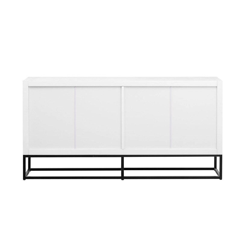 Meuble de rangement à 4 portes avec étagères réglables et pieds en fer, blanc / bleu marine / noir