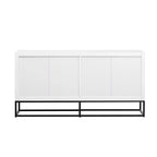 Meuble de rangement à 4 portes avec étagères réglables et pieds en fer, blanc / bleu marine / noir