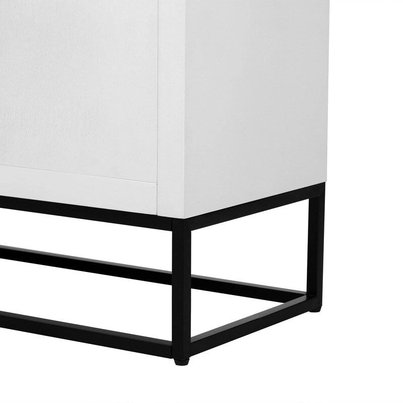 Meuble de rangement à 4 portes avec étagères réglables et pieds en fer, blanc / bleu marine / noir