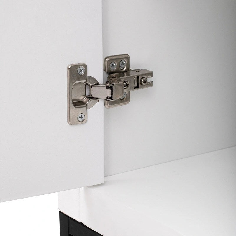 Meuble de rangement à 4 portes avec étagères réglables et pieds en fer, blanc / bleu marine / noir