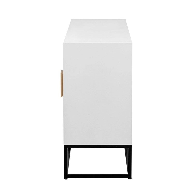 Meuble de rangement à 4 portes avec étagères réglables et pieds en fer, blanc / bleu marine / noir