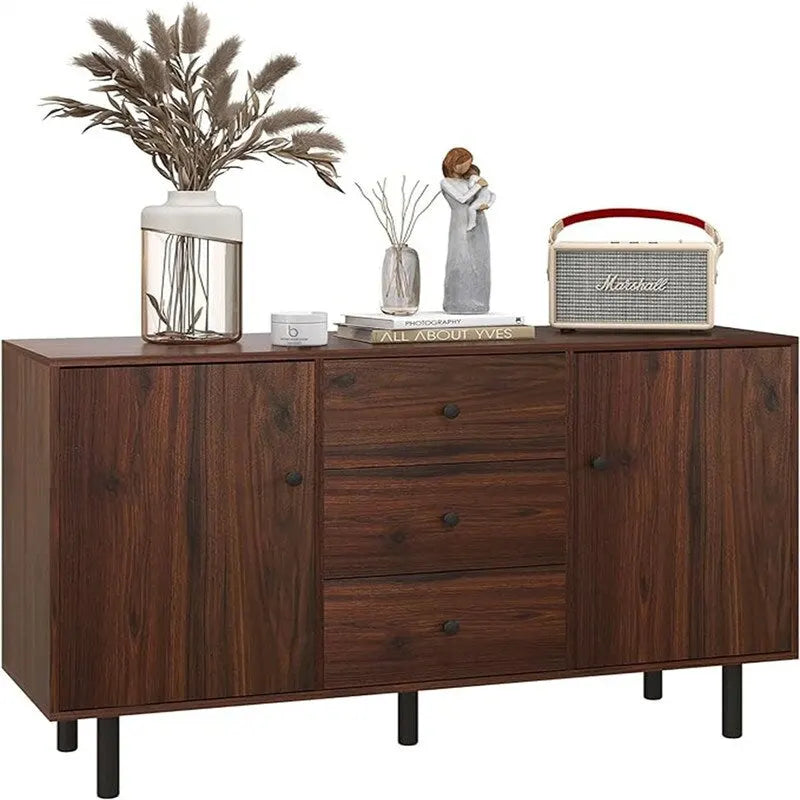 Buffet rustique marron avec 3 tiroirs et 2 placards