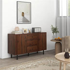 Buffet rustique marron avec 3 tiroirs et 2 placards