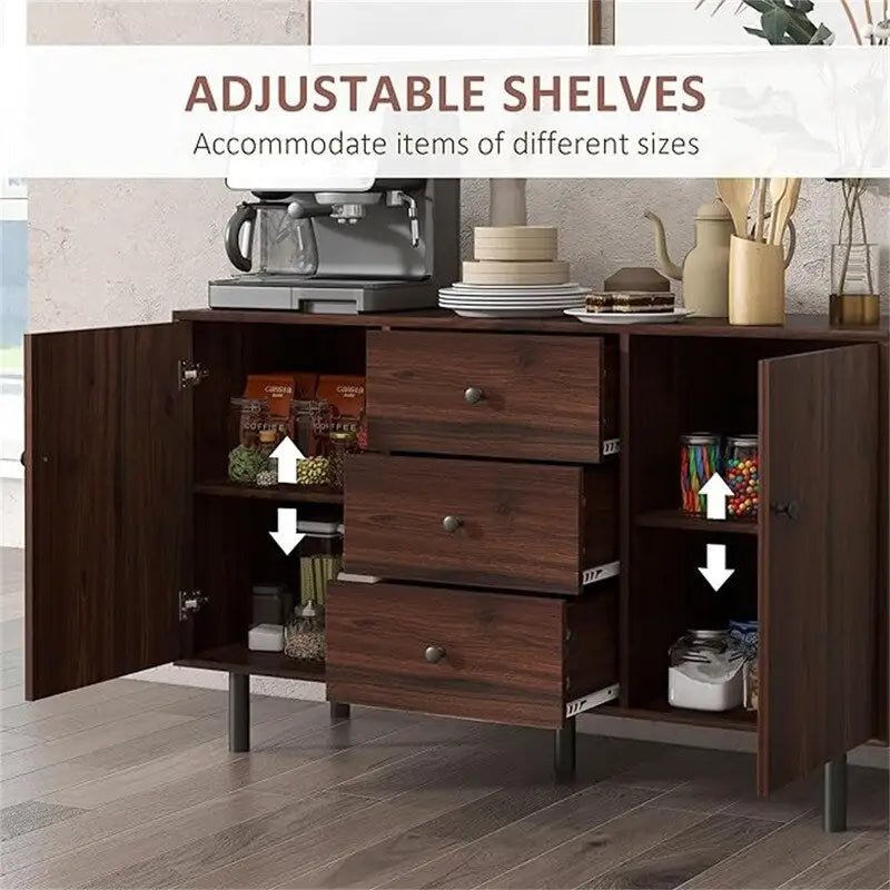 Buffet rustique marron avec 3 tiroirs et 2 placards