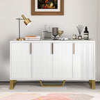 Buffet moderne en bois blanc/noir avec plateau aspect marbre — 3 portes, utilisation 1 à 2 personnes