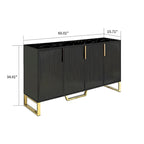 Buffet moderne en bois blanc/noir avec plateau aspect marbre — 3 portes, utilisation 1 à 2 personnes