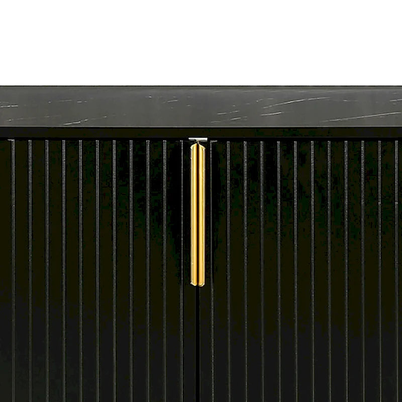Buffet moderne en bois blanc/noir avec plateau aspect marbre — 3 portes, utilisation 1 à 2 personnes