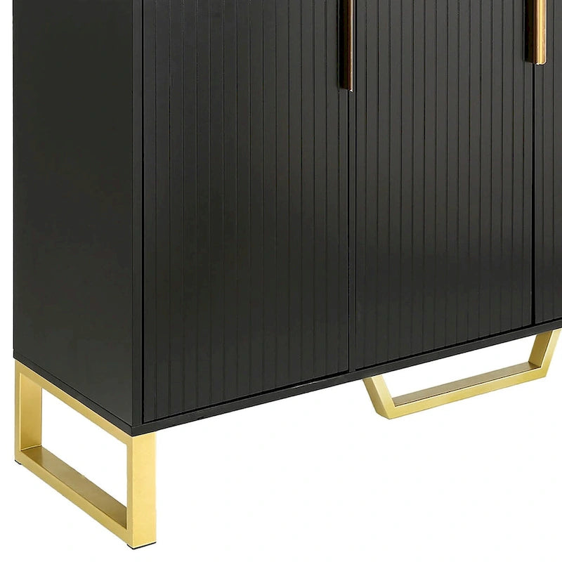 Buffet moderne en bois blanc/noir avec plateau aspect marbre — 3 portes, utilisation 1 à 2 personnes