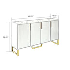 Buffet moderne en bois blanc/noir avec plateau aspect marbre — 3 portes, utilisation 1 à 2 personnes