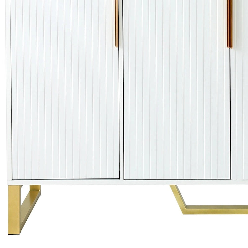 Buffet moderne en bois blanc/noir avec plateau aspect marbre — 3 portes, utilisation 1 à 2 personnes