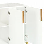 Buffet moderne en bois blanc/noir avec plateau aspect marbre — 3 portes, utilisation 1 à 2 personnes
