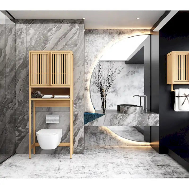 Meuble de salle de bain mural en bambou naturel, simple