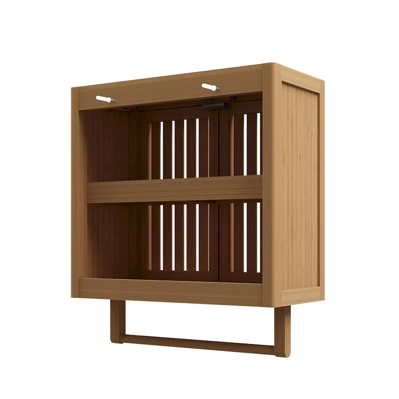 Meuble de salle de bain mural en bambou naturel, simple