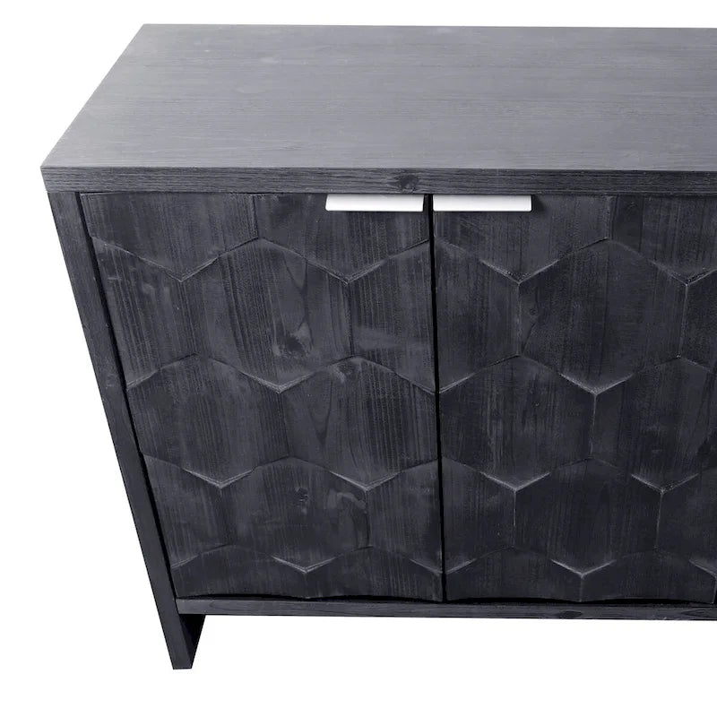Armoire d'appoint de ferme noire antique à 4 portes