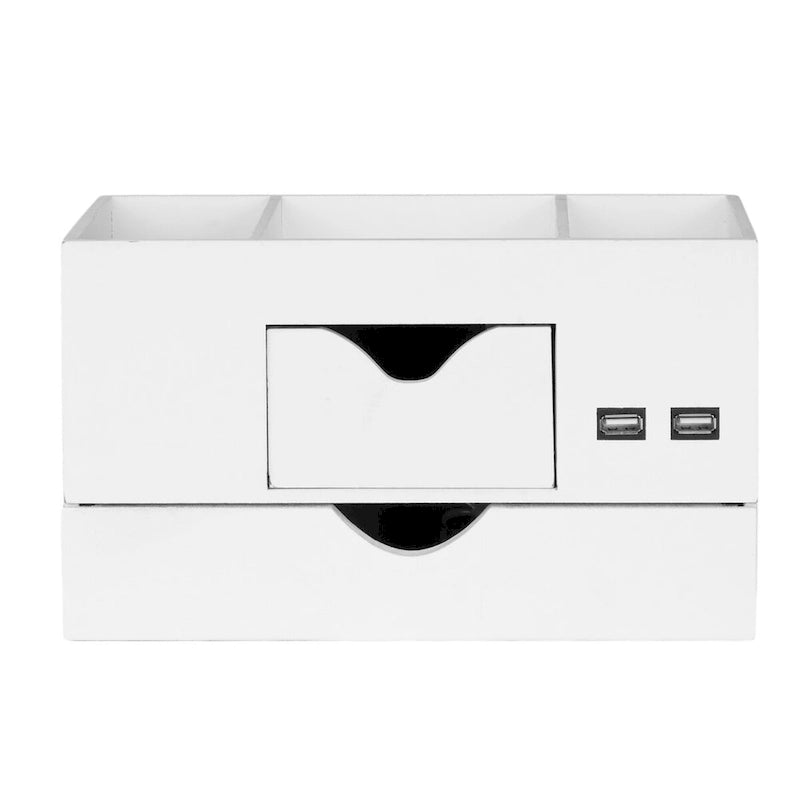 Organisateur de bureau blanc à 5 compartiments avec ports USB, 1 utilisateur