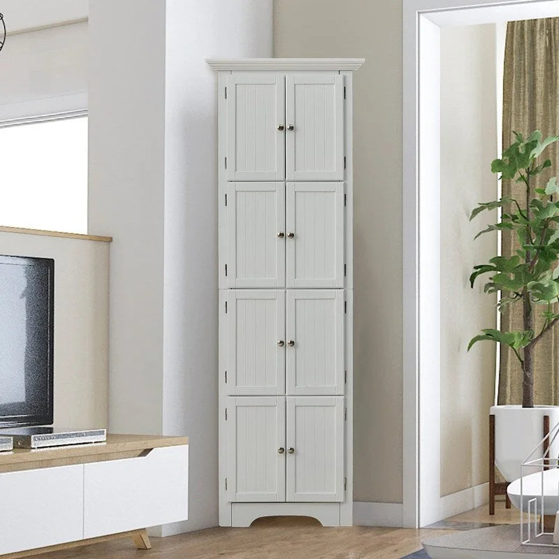 Armoire de rangement haute avec portes – Blanc/Noir, 4 étagères, 2 portes