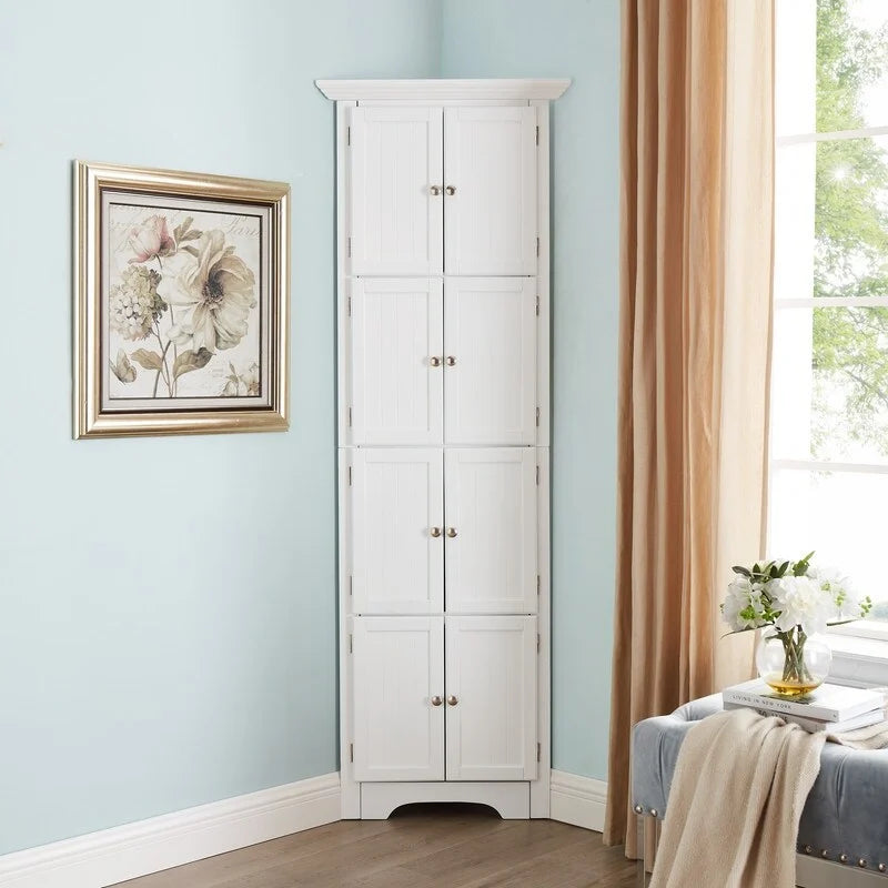 Armoire de rangement haute avec portes – Blanc/Noir, 4 étagères, 2 portes