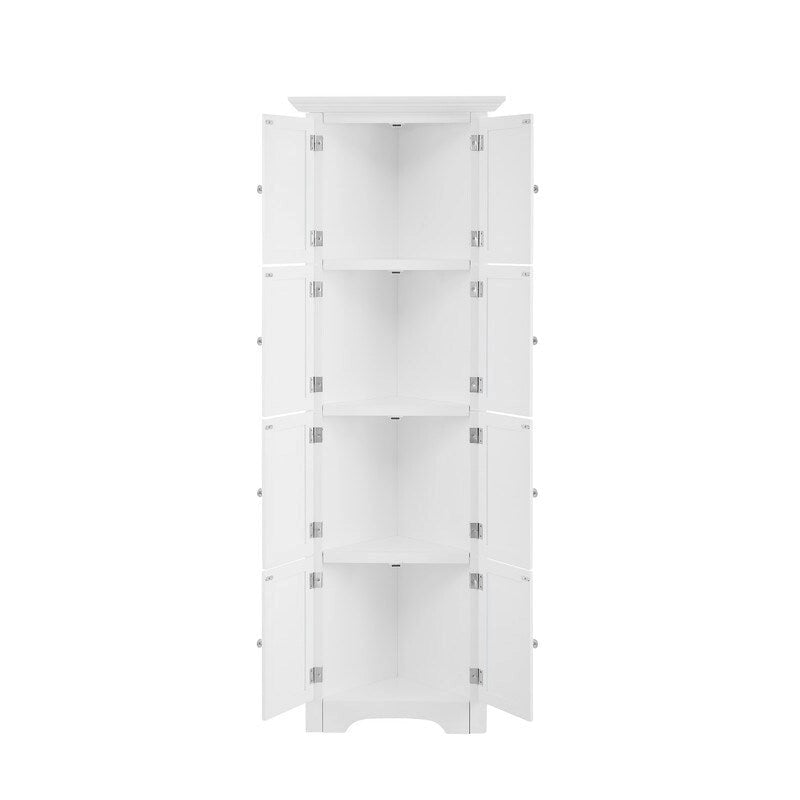 Armoire de rangement haute avec portes – Blanc/Noir, 4 étagères, 2 portes