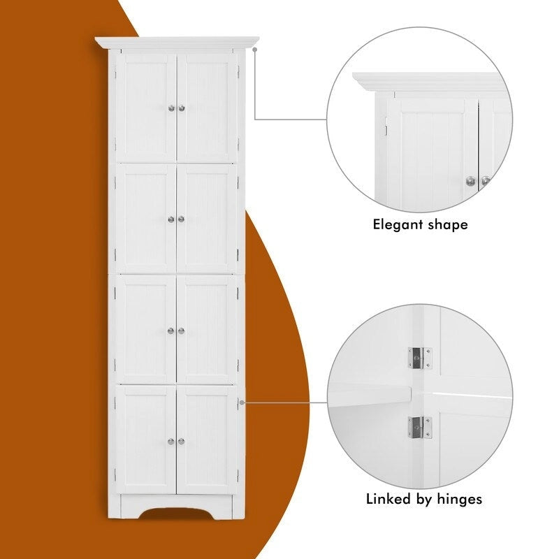 Armoire de rangement haute avec portes – Blanc/Noir, 4 étagères, 2 portes