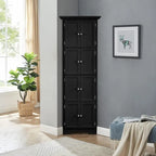 Armoire de rangement haute avec portes – Blanc/Noir, 4 étagères, 2 portes
