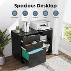 Meuble de rangement mobile rustique marron/noir/blanc avec 3 tiroirs et 2 étagères ouvertes – Utilisateur unique