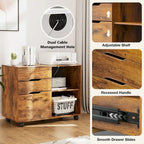 Meuble de rangement mobile rustique marron/noir/blanc avec 3 tiroirs et 2 étagères ouvertes – Utilisateur unique
