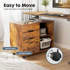 Meuble de rangement mobile rustique marron/noir/blanc avec 3 tiroirs et 2 étagères ouvertes – Utilisateur unique